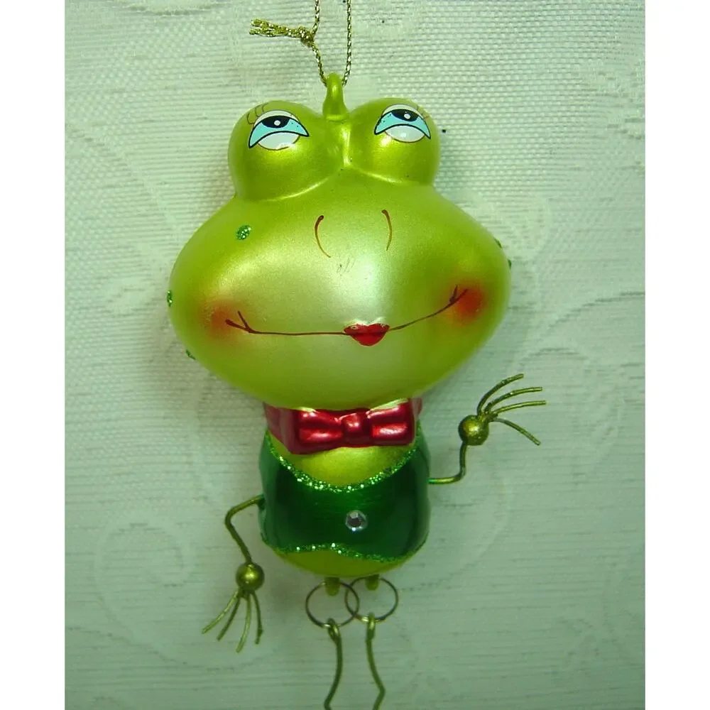 PIER 1 IMPORTS MR. FROGGIE GLASS ORNAMENT WITH WIRE LEGS